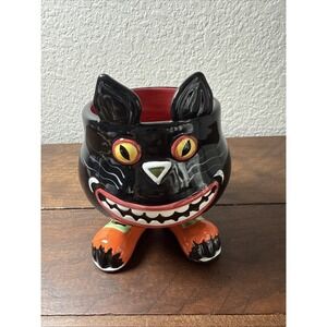Ceramic Halloween Black Cat Candy/Trinket Dish with Feet, 5
